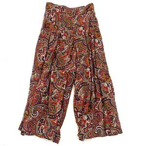 Boho paisley midi skirt culotte Womens Size small cotton rust green purple